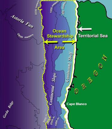 Map showing the Ocean Stewardship Area for Oregon
